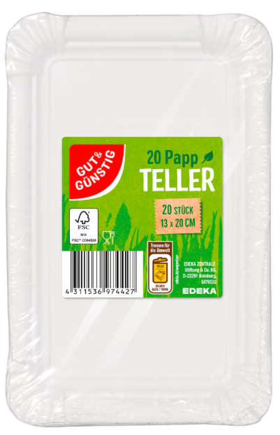 Bild von G&G Pappteller eckig mit Anfasser 20ST